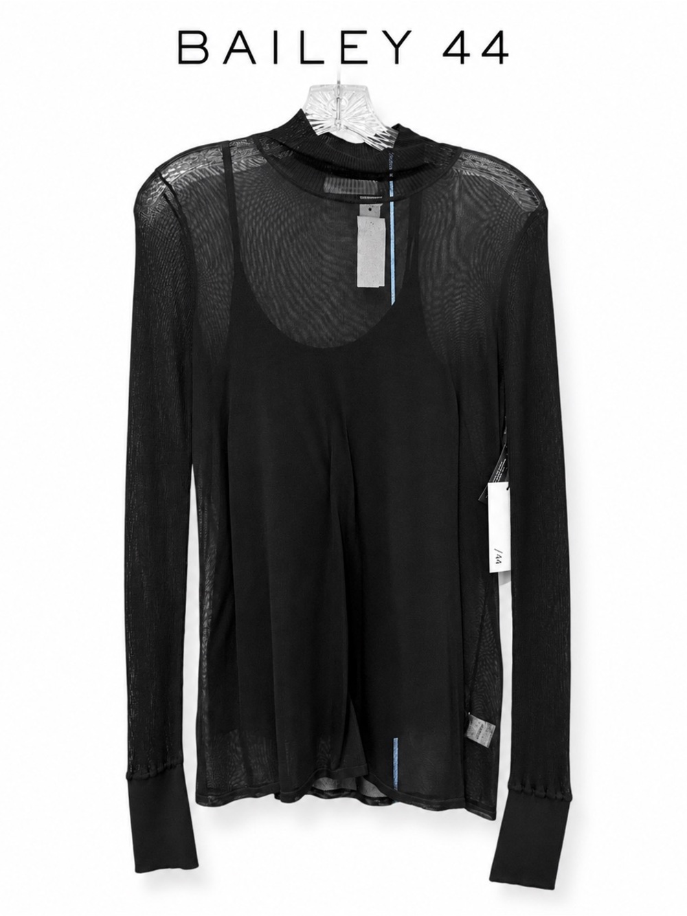 NWT Bailey 44 Melvin Black Sheer Mock Neck Sweater Large
